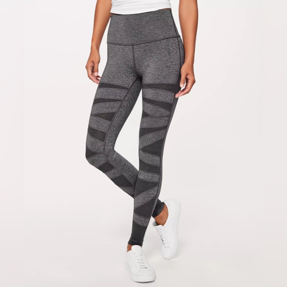 Lululemon Wunder Under Gray Pant HR Mesh Tight SE Tech Key Pocket‎ Yoga Size 4